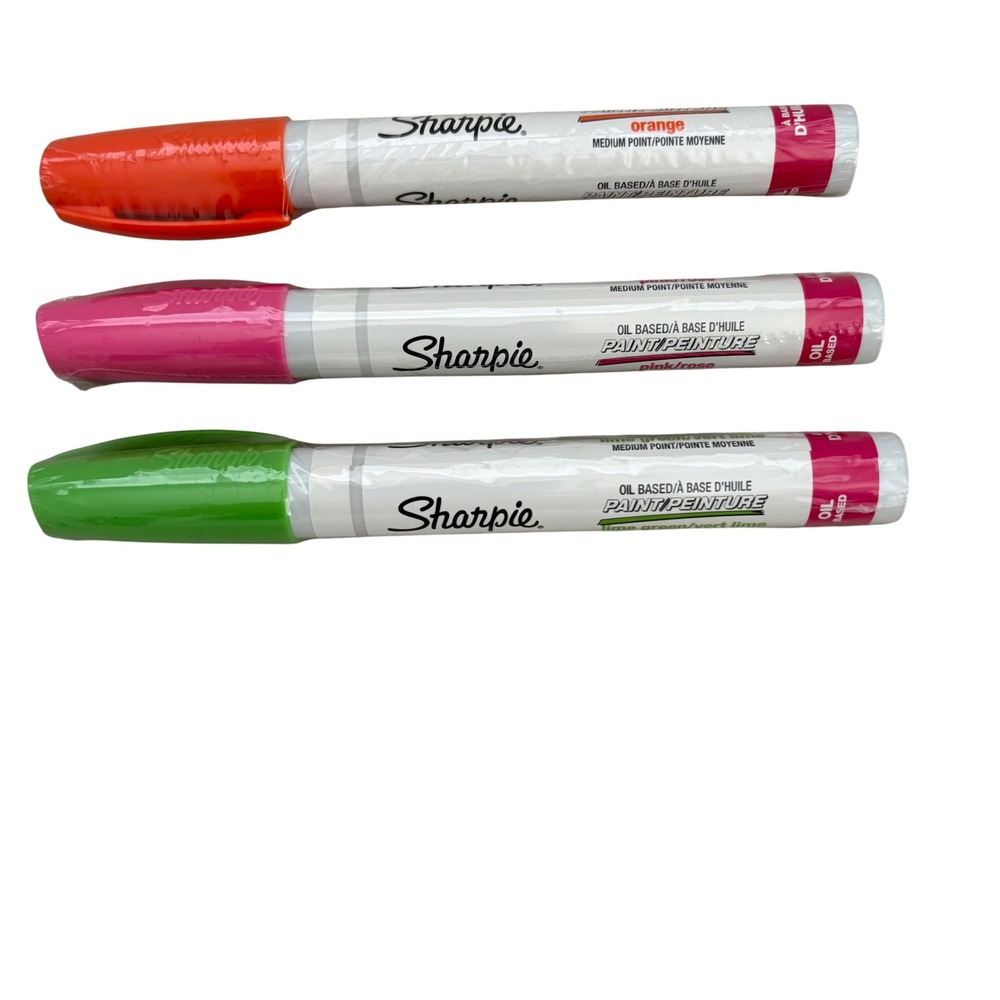 Sharpie Oil Based Paint Markers Medium Point Orange Pink Lime Green 3 Pack NEW